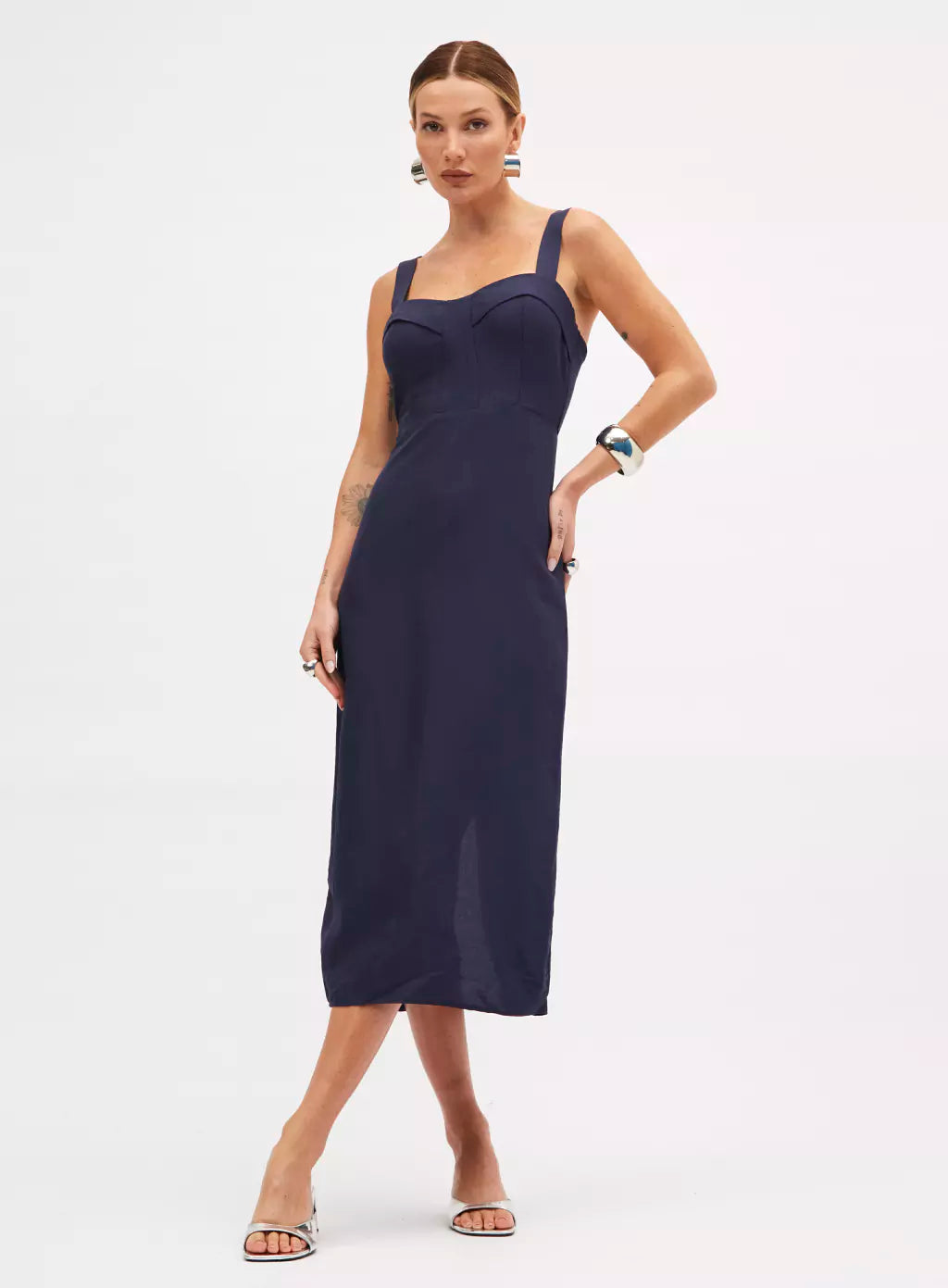 VESTIDO MIDI LINHO AZUL