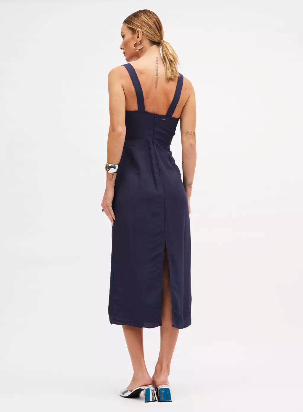 VESTIDO MIDI LINHO AZUL